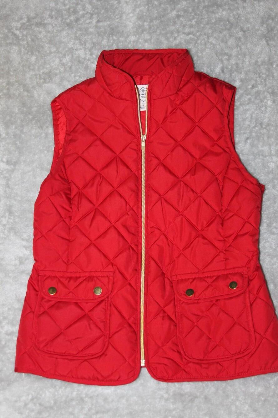 St John's Bay Vest Womens S Red Quilted Collared Full Zip Pockets Insulated